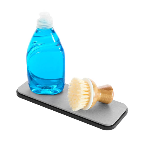 Drying Stone Sink Tray With Non Slip Base For Kitchen And Bathroom with blue dish soap and scrub brush, granite look, quick drying
