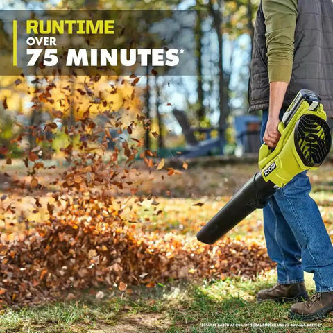 Person using Powerhouse 40V Cordless Leaf Blower Tool Only With 120 MPH Air Speed And 550 CFM, Battery Not Included, in yard
