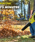 Badass 40 Volt Cordless Leaf Blower With Variable Speed Dial, 120 MPH Gust And 550 CFM Blast, Tool Only, in action blowing leaves.