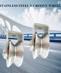 Stainless Steel V Groove Wheel Heavy Duty Caster With Bracket For Sliding Gates And Industrial Machines, front view