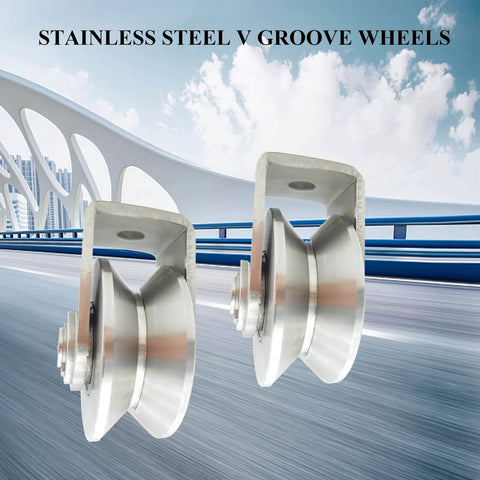 Stainless Steel V Groove Wheel Heavy Duty Caster With Bracket For Sliding Gates And Industrial Machines, front view