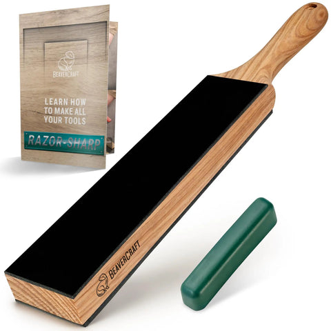 Two Sided Leather Knife Strop Kit With Stropping Compound For Woodcarving Tools And Chisels, 14 Inch Razor Sharp Honing Strop Block, Pro Grade Knife Sharpening Kit For Beginners And Pros