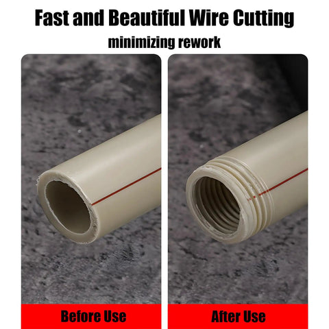 Comparison before and after using Dual Function Pipe Thread Cutter And Threader Kit For Home Use on PVC pipe.