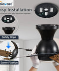 Installation steps for 52 Inch Black Low Profile Ceiling Fan With Light And Remote Flush Mount Reversible DC Motor Dimmable LED 3CCT.