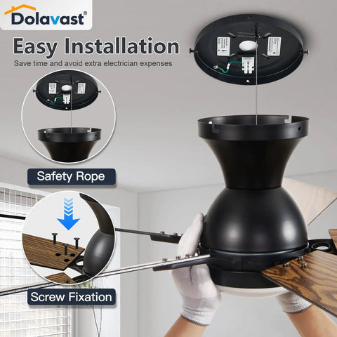 Installation steps for 52 Inch Black Low Profile Ceiling Fan With Light And Remote Flush Mount Reversible DC Motor Dimmable LED 3CCT.