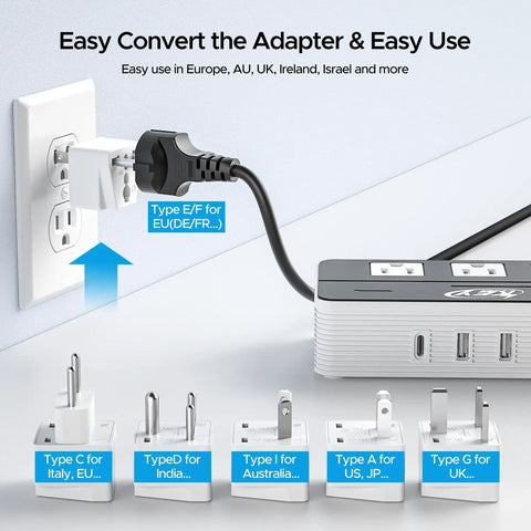 230W Step Down Voltage Converter 220V To 110V With USB C Port 18W Travel Adapter Worldwide 5 Socket UK US AU EU IN
