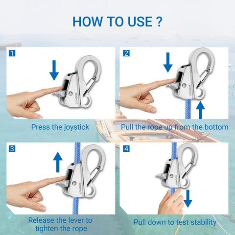 Usage instructions for Stainless Steel Boat Anchor Hook Knotless System 2 Pack With Beefy Heavy Duty Cam Cleat Rope Lock
