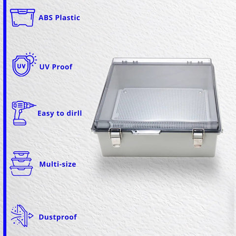 Outdoor Electrical Box Waterproof IP67 Enclosure With Clear Cover Plate And Stainless Steel Buckles ABS Plastic