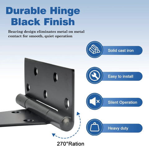 Rock Solid 10 Inch Black Heavy Duty T Strap Gate Hinges Top Notch Hardware With Rust Proof Steel Build For Seamless Outdoor Gate Installations And Fence Repair Two Pack