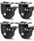 Front view of four Humagineer 3-inch heavy-duty plate-swivel casters with brakes and nylon wheels