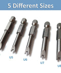 Five U shaped spanner bits in various sizes, part of the Heavy Duty U Shaped Spanner Screwdriver Bit Set, 5 Piece S2 Steel Magnetic Power Drill Kit.
