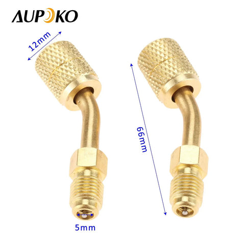 Two Pack 5/16 To 1/4 SAE Quick Couplers 45 Degree Angled Vacuum Adapter For R410A Ductless Mini Split Systems HVAC