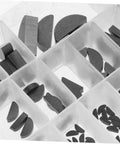 Woodruff Key Set 135 Pcs Carbon Steel Keyway Assortment for Precision Machinery Projects shown in organized compartments.