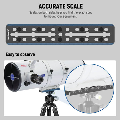 9 Inch Vixen Style Dovetail Rail Plate With Metal Mounting Saddle Dual Countersink Slots For Balancing Gear And M6 One Quarter Inch