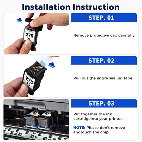 Installation steps for 275XL Black And 276XL Color Ink Cartridges Combo Pack For Pixma Printers TR4700 TR4720 TS3700 TS3722 TS3500 TS3522 Replacement Ink Cartridge Set Great Value Easy Install