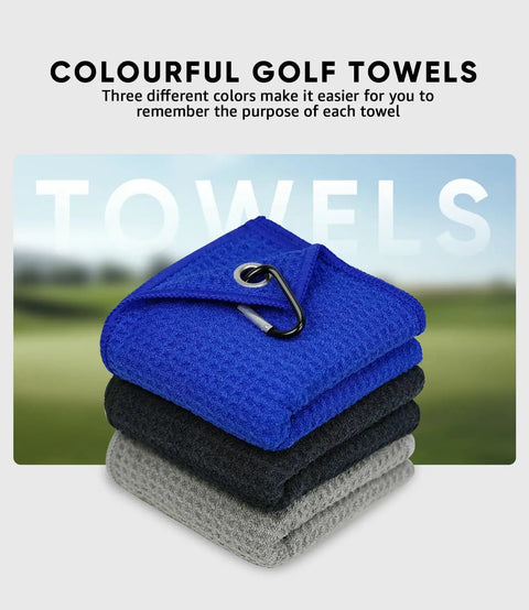 Three Color Golf Towel Set For Golf Bags With Microfiber Towels Hook And Loop Fasteners Carabiners And Hooks Range Card Gift Box