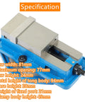 Built Like A Tank Precision Mill Vise With Swivel Base And Lockdown Grip For Cnc Machines Drills And Mills Featuring Anti Jaw Lifting Design and rugged steel body, showcasing specifications of jaw width and height.