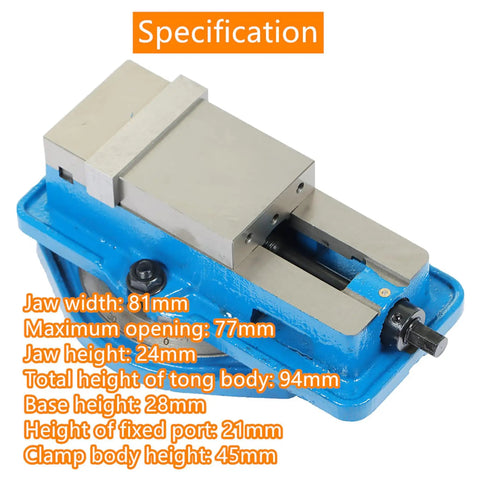 Built Like A Tank Precision Mill Vise With Swivel Base And Lockdown Grip For Cnc Machines Drills And Mills Featuring Anti Jaw Lifting Design and rugged steel body, showcasing specifications of jaw width and height.