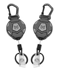 Two Pack Retractable Keychains With Heavy Duty Carabiner Badge Holder And Tactical ID Reel, black color, front view