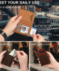 Slim Pop Up Card Holder Wallet For Men With RFID Blocking Aluminum Build No Fuss Quick Eject Card Mechanism in use