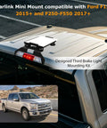 Mini Satellite Internet Mount For Ford F-Series Trucks With Third Brake Light Cab Mount installed on truck roof.