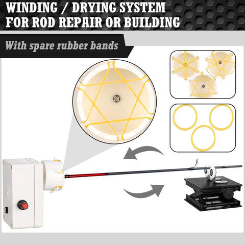 DIY Fishing Rod Repair Kit With Winding Machine And Adjustable Rack Including Epoxy Resin Adhesives Wrapping Thread Tape Brushes Scissors Sandpaper For Quick On The Spot Rod Repairs And Custom Builds with winding system and spare rubber bands