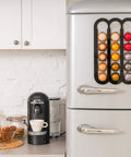 Magnetic Coffee Pod Holder for Nespresso Vertuo Capsules Mounts on Fridge Door or Side Sleek Space Saver Organizer Keeps Pods Handy Neat and Clutter Free