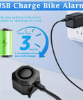 Bike Alarm With Remote And USB Rechargeable Power For Your Ride Vibration Motion Sensor Trigger Ultra Loud 110dB Anti Theft Alarm For Bicycle Motorcycle Electric Scooter IP65 Waterproof And Easy Mount Kit, USB charging
