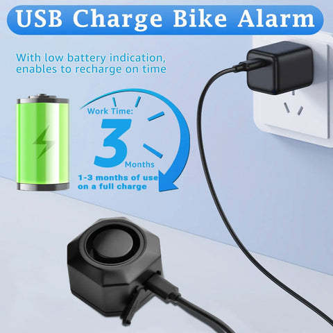 Bike Alarm With Remote And USB Rechargeable Power For Your Ride Vibration Motion Sensor Trigger Ultra Loud 110dB Anti Theft Alarm For Bicycle Motorcycle Electric Scooter IP65 Waterproof And Easy Mount Kit, USB charging