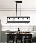 Farmhouse Kitchen Island Light With Black Matte Finish, Modern Industrial Five Light Linear Pendant Fixture for kitchen