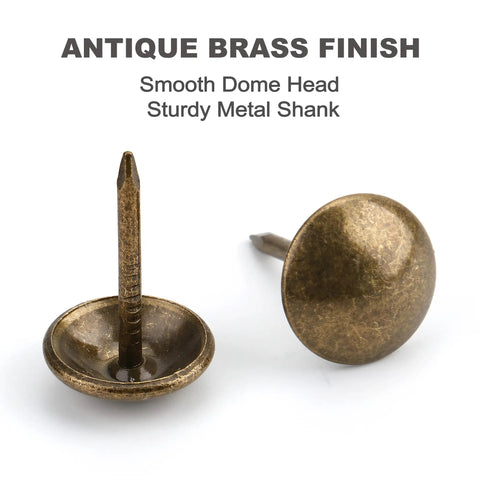 Legit Heavy Duty Antique Brass Upholstery Tacks 500 Piece Bulk Kit 7 16 Inch Dome Nailhead Trim, smooth dome head detail.