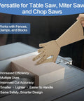 Badass Safety Mdf Table Saw Push Stick And Miter Block Grabber With Quick Release Finger Hook in use with MDF at a table saw.