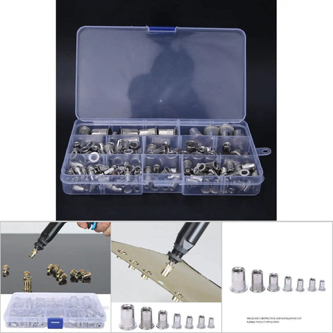 165 Pcs Rivet Nut Kit Stainless Steel 304 Pull Rivet Nuts For Auto, Metalworking, And DIY Repairs Heavy Duty High Load Capacity Surface Friendly Easy Install, Pro Grade Versatile Set For Projects case with assorted rivet nuts