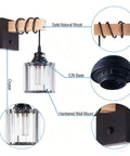 BANGANMA 2-Pack Black Farmhouse Hardwired Wall Sconces Crystal for Bathroom, featuring solid wood, crystal shade, E26 base, and wall mount.