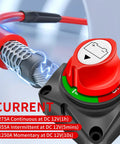 Built Tough Battery Disconnect Switch 12V To 48V DC 275A Waterproof Master Isolator shown with specifications and power cables