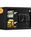Front view of Fireproof 0.8 Cu Ft Digital Safe Box with Electronic Keypad and Internal Light, showing solid steel construction and two access codes