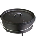 Preseasoned 10 Inch Cast Iron Dutch Oven With Lid For Outdoor Cooking, 4 Qt Capacity, Heavy Duty Camp Pot, Flanged Lid, Black