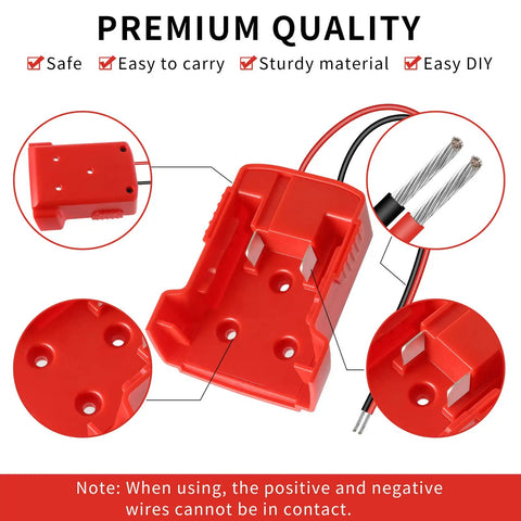 2 Pack Power Wheels Battery Adapter For M18 18V Tools Heavy Duty ABS Connector with 12 Gauge Wiring Detail