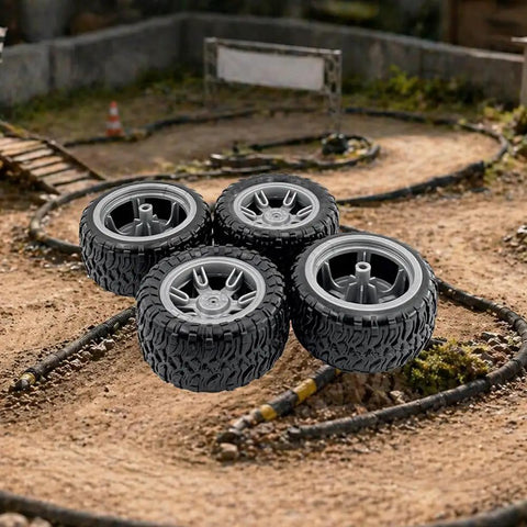 4 Piece 60mm Toy Car Wheel Set With Rubber Tires And 3mm Shafts for RC Cars on dirt track