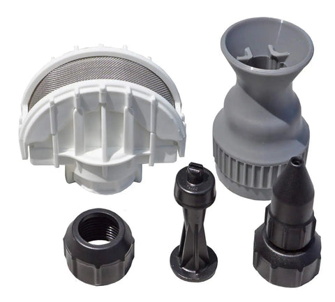Nozzles and components of Rugged 2 Gallon All Purpose Sprayer With Ergonomic Trigger Lock On Viton Seals And Three Nozzles.