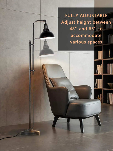 Industrial Floor Lamp For Living Rooms And Bedrooms, Rustic Farmhouse Standing Reading Lamp With Adjustable Metal Heads
