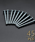 45 Pack M4 X 45mm Truss Head Breakaway Machine Screws Built Rock Hard From Galvanized Carbon Steel for heavy duty jobs shown in a row.