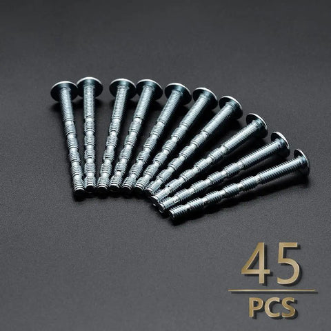 45 Pack M4 X 45mm Truss Head Breakaway Machine Screws Built Rock Hard From Galvanized Carbon Steel for heavy duty jobs shown in a row.