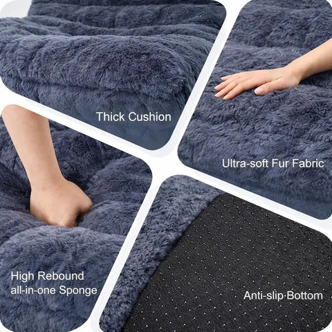 Close-up of Faux Fur Memory Foam Bean Bag Chair With Filler, featuring thick cushion, ultra-soft fur, and anti-slip bottom.