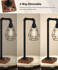 Industrial Style Touch Control Table Lamp With LED Bulb Included, 3 Way Dimmer, 2 USB Ports And AC Outlet in three brightness settings