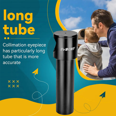 Collimating Cheshire Eyepiece 1.25 Inch For Newtonian Reflector Telescopes with long tube, shown with father and child observing.