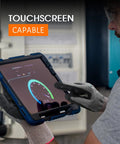 Person using a tablet with ANSI A7 Cut Resistant Gloves Set Three Pairs With Touchscreen Sandy Nitrile Coated Grips.