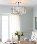 Gold Finish 11.88 Inch Semi Flush Mount Crystal Ceiling Light With Two Lights Modern Round Crystal Chandelier in dining room