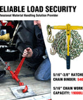 Heavy Duty Ratchet Load Binder and Chain Set 5/16 to 3/8 Inch G80 Chains, Secure Tie Down Gear for Hauling and Towing