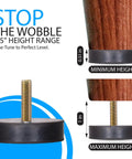 Heavy Duty Rubber Leveling Feet With Legit M8 Metric Threads Adjustable Furniture Glides to Kill Wobbly Tables showing height adjustment features.